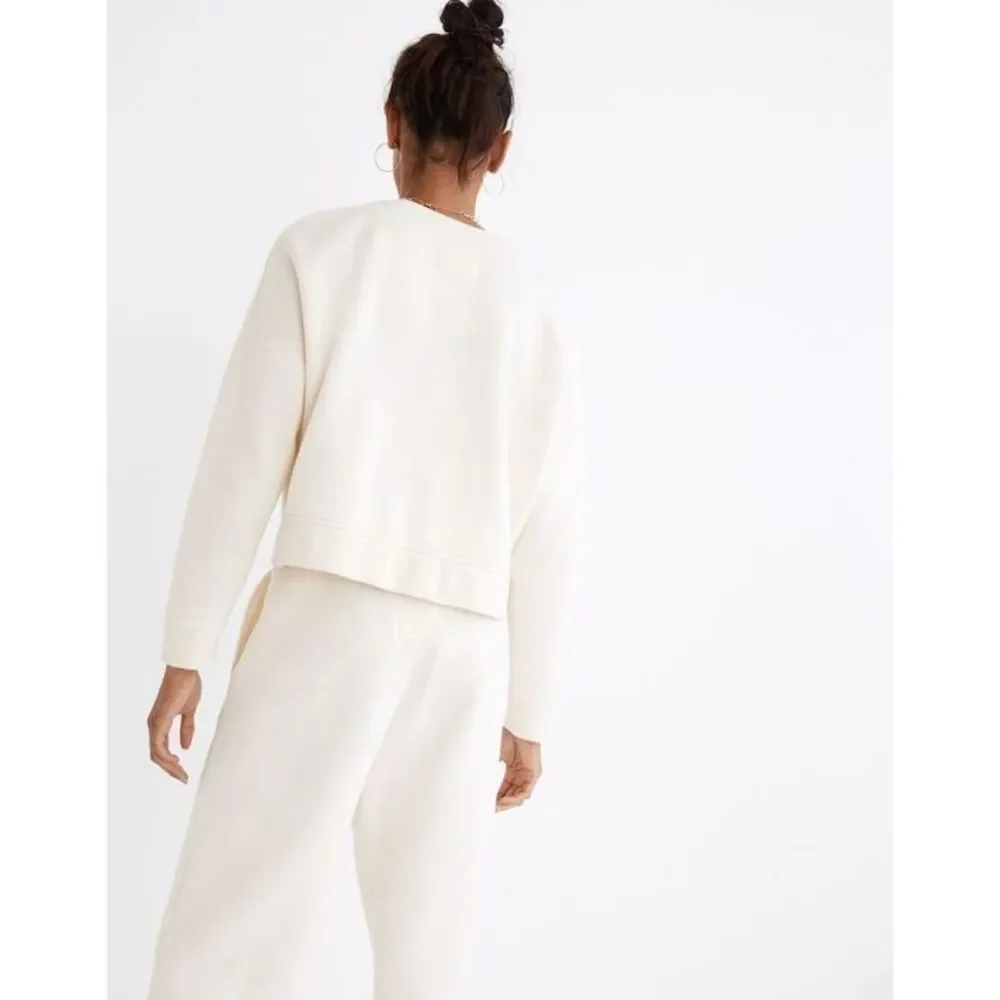 Madewell Betterterry‎ Embroidered Crop Sweatshirt in Antique Cream Size Medium